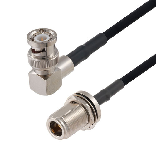 BNC Male Right Angle to N Female Bulkhead Cable in 24 Inch Length Using RG223 Coax FMCA2696-24