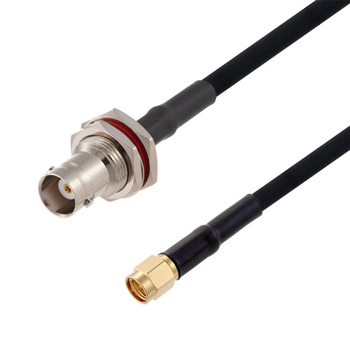 SMA Male to BNC Female Bulkhead Cable in 12 Inch Length Using RG223 Coax FMCA2713-12