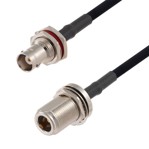 N Female Bulkhead to BNC Female Bulkhead Cable in 60 Inch Length Using RG223 Coax FMCA2720-60