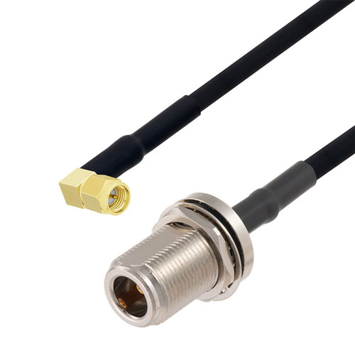 SMA Male Right Angle to N Female Bulkhead Cable in 100 CM Length Using RG223 Coax FMCA2737-100CM