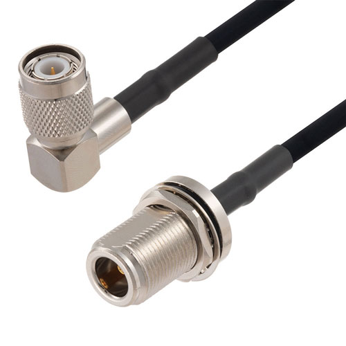 N Female Bulkhead to TNC Male Right Angle Cable in 36 Inch Length Using RG223 Coax FMCA2770-36