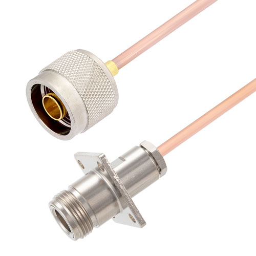 N Male to N Female 4 Hole Flange Cable RG402 Type .141 Coax in 24 Inch FMCA2811-24