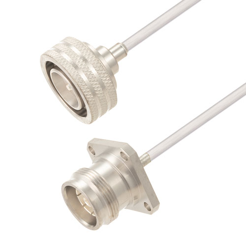 Push-On 4.3-10 Male to 4.3-10 Female 4 Hole Flange Cable Tinned Aluminum RG402 Type .141 Coax in 12 Inch FMCA2847-12