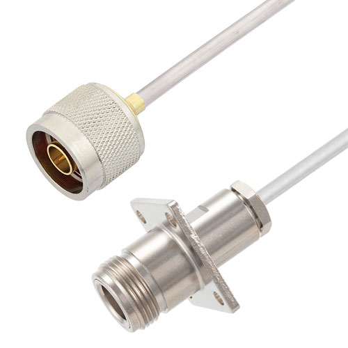 N Male to N Female 4 Hole Flange Cable Tinned Aluminum RG402 Type .141 Coax in 12 Inch FMCA2856-12