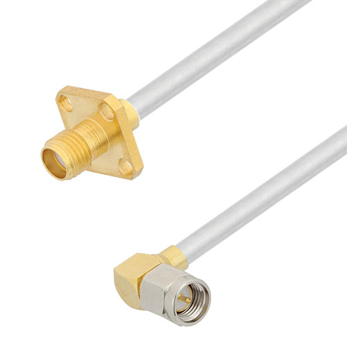 RA SMA Male to SMA Female 4 Hole Flange Cable Tinned Aluminum RG402 Type .141 Coax in 24 Inch FMCA2866-24