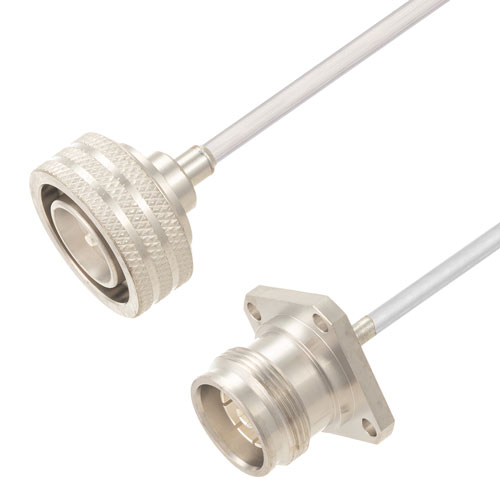 Push-On 4.3-10 Male to 4.3-10 Female 4 Hole Flange Cable RG402 Type .141 Coax in 150 CM FMCA2891-150CM