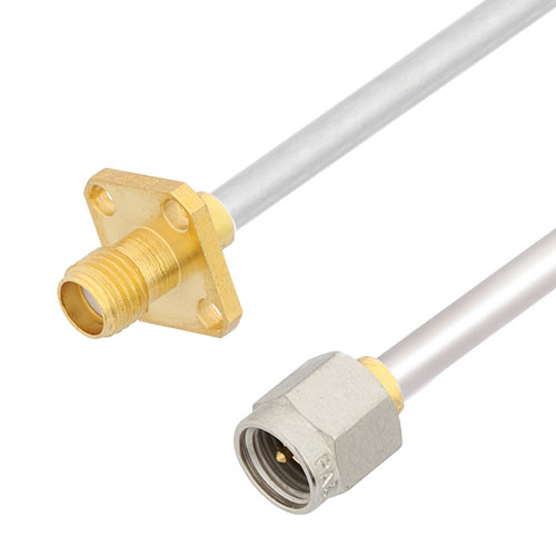 SMA Female 4 Hole Flange to SMA Male Cable Tinned Copper RG402 Type .141 Coax in 48 Inch FMCA2908-48