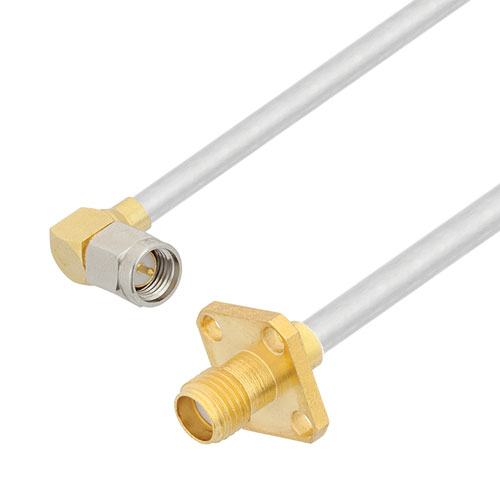 RA SMA Male to SMA Female 4 Hole Flange Cable Tinned Copper RG402 Type .141 Coax in 12 Inch Length FMCA2911-12
