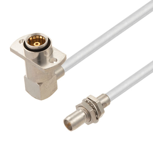 Slide-On BMA Plug Bulkhead to RA Slide-On BMA Jack 2 Hole Flange Cable Tinned Copper RG402 Type .141 Coax in 24 Inch Length FMCA2914-24