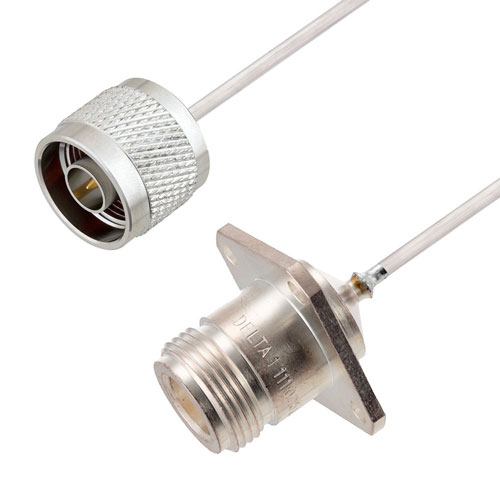 N Male to N Female 4 Hole Flange Cable Tinned Aluminum RG405 Type .086 Coax in 100 CM FMCA2996-100CM