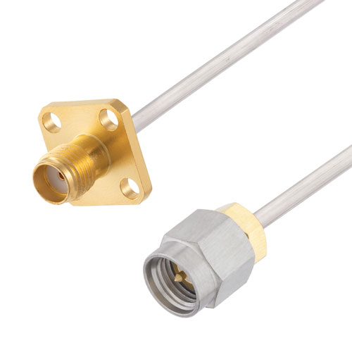 SMA Male to SMA Female 4 Hole Flange Cable Tinned Aluminum RG405 Type .086 Coax in 200CM Length FMCA3005-200CM