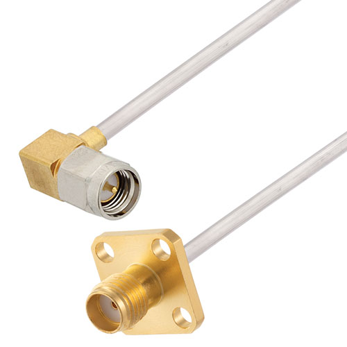 RA SMA Male to SMA Female 4 Hole Flange Cable Tinned Aluminum RG405 Type .086 Coax in 100CM Length FMCA3009-100CM