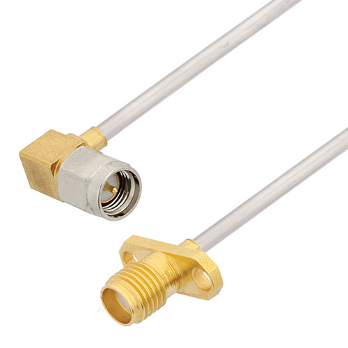 RA SMA Male to SMA Female 2 Hole Flange Cable Tinned Aluminum RG405 Type .086 Coax in 100CM Length FMCA3010-100CM