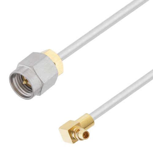 RA MMCX Plug to SMA Male Cable Tinned Aluminum RG405 Type .086 Coax in 60 Inch FMCA3035-60