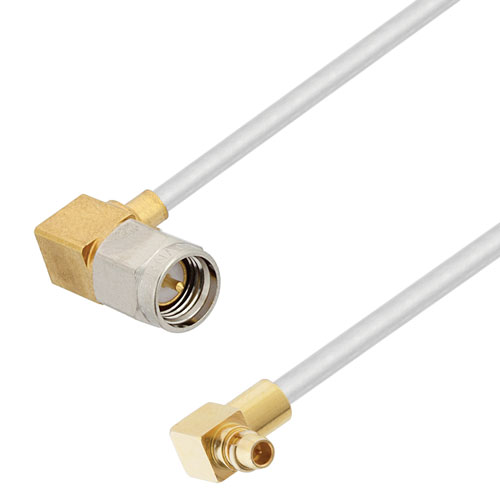 RA SMA Male to RA MMCX Plug Cable Tinned Aluminum RG405 Type .086 Coax in 12 Inch FMCA3037-12