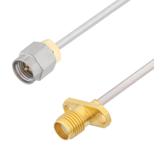 SMA Male to SMA Female 2 Hole Flange Cable Tinned Copper RG405 Type .086 Coax in 24 Inch FMCA3070-24