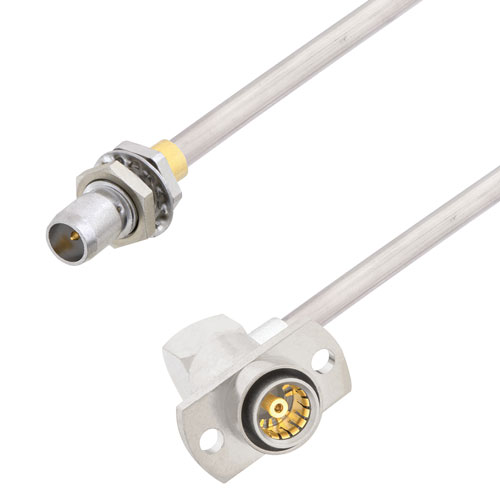 Slide-On BMA Plug Bulkhead to RA Slide-On BMA Jack 2 Hole Flange Cable Tinned Copper RG405 Type .086 Coax in 150 CM FMCA3091-150CM