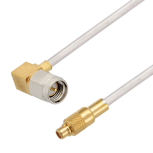 MMCX Plug to RA SMA Male Cable Tinned Copper RG405 Type .086 Coax in 12 Inch Length FMCA3101-12