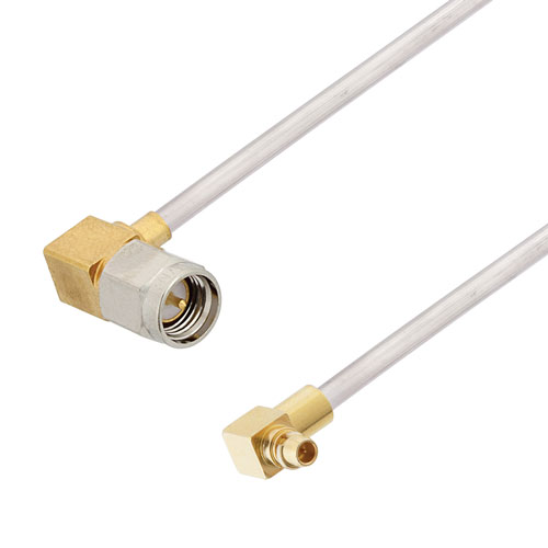 RA MMCX Plug to RA SMA Male Cable Tinned Copper RG405 Type .086 Coax in 24 Inch with LF Solder FMCA3102-24