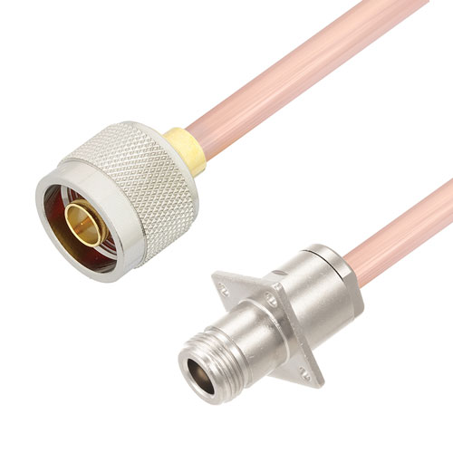 N Male to N Female 4 Hole Flange Cable RG401 Type .250 Coax in 200 CM Length FMCA3108-200CM