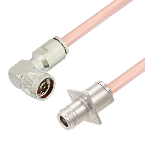 RA N Male to N Female 4 Hole Flange Cable RG401 Type .250 Coax in 36 Inch FMCA3112-36