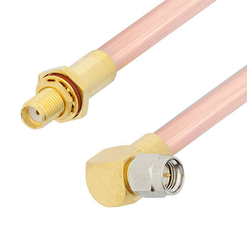 RA SMA Male to SMA Female Bulkhead Cable RG401 Type .250 Coax in 12 Inch FMCA3119-12