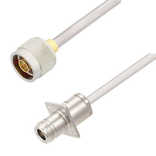 N Male to N Female 4 Hole Flange Cable Tinned Aluminum RG401 Type .250 Coax in 24 Inch FMCA3125-24