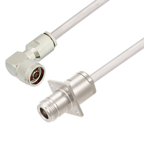 RA N Male to N Female 4 Hole Flange Cable Tinned Aluminum RG401 Type .250 Coax in 24 Inch FMCA3129-24