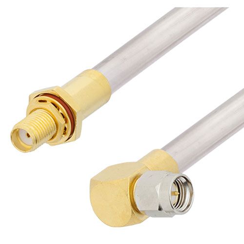 RA SMA Male to SMA Female Bulkhead Cable Tinned Aluminum RG401 Type .250 Coax in 24 Inch FMCA3136-24