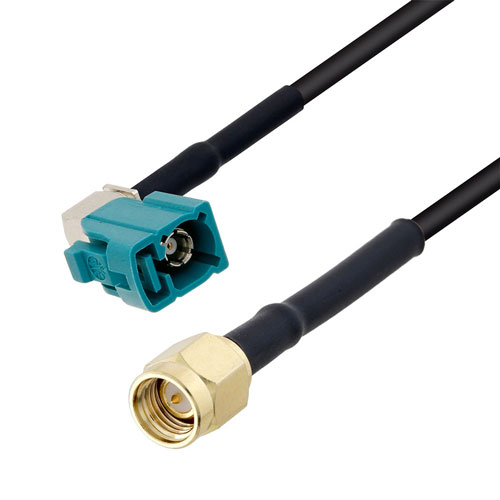 Low Loss RA Water Blue FAKRA Jack Code Z to SMA Male Cable LMR-100A-UF in 24 Inch FMCA3175-24