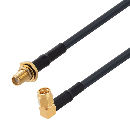 Low Loss SMA Female Bulkhead to RA SMA Male Cable LMR-195 Coax in 60 Inch FMCA3178-60
