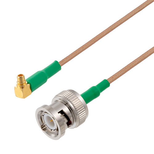 RA MMCX Plug to BNC Male Cable RG-178 Coax in 12 Inch with LF Solder FMCA3207-12