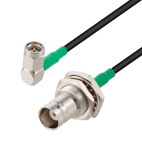 RA SMA Male to BNC Female Bulkhead Cable RG174 Coax in 48 Inch with LF Solder FMCA3265/0001-48