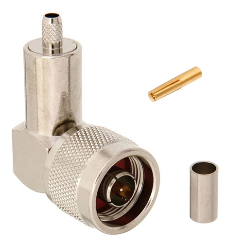 Right Angle N Male (Plug) Connector For RG58 Cable, Crimp/Solder FMCN1104