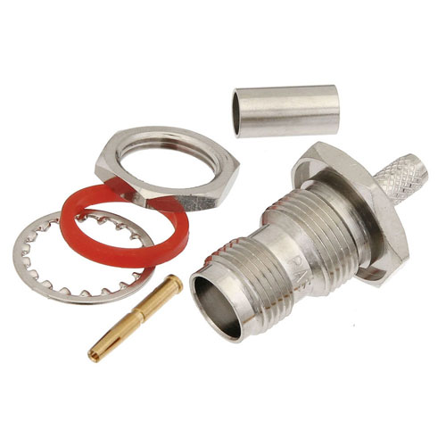 TNC Female Bulkhead Mount Connector Crimp/Solder Attachment for RG58, RG303, RG141, PE-C195, PE-P195, LMR-195, 0.195 inch, .480 inch D Hole FMCN1397