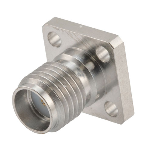 SMA Female (Jack) Connector Field Replaceable 4 Hole Flange (Panel Mount) 0.018 inch Pin, .250 inch Hole Spacing with Metal Contact Ring FMCN1613