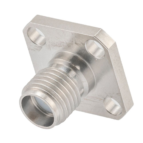 SMA Female (Jack) Connector Field Replaceable 4 Hole Flange (Panel Mount) 0.018 inch Pin, .340 inch Hole Spacing with Metal Contact Ring FMCN1619