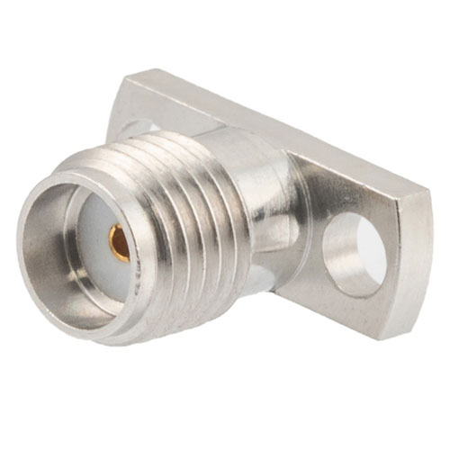 SMA Female (Jack) Connector Field Replaceable 2 Hole Flange (Panel Mount) 0.012 inch Pin, .355 inch Hole Spacing with Metal Contact Ring FMCN1623