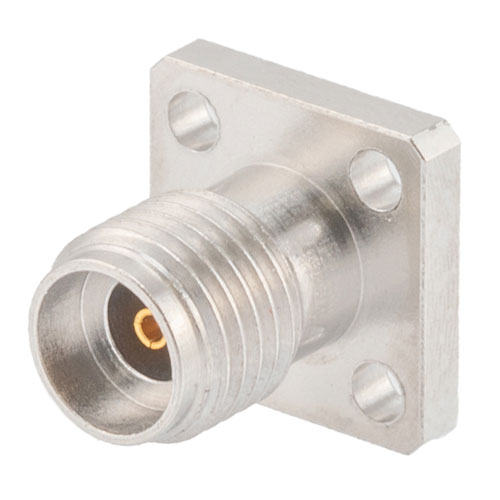 2.92mm Female (Jack) Connector Field Replaceable 4 Hole Flange (Panel Mount) .250 inch Hole Spacing 0.009 inch Pin with Metal Contact Ring FMCN1640