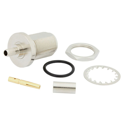 N Female Bulkhead Mount Connector Crimp/Crimp Attachment for RG58, RG303, RG141, PE-C195, PE-P195, LMR-195, .195 inch, .640 inch DD Hole FMCN1751