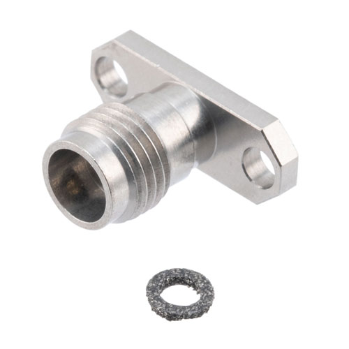 2.4mm Female Connector Field Replaceable Attachment 2 Hole Flange with EMI gasket, accepts 0.51mm (.020inch) pin FMCN1804
