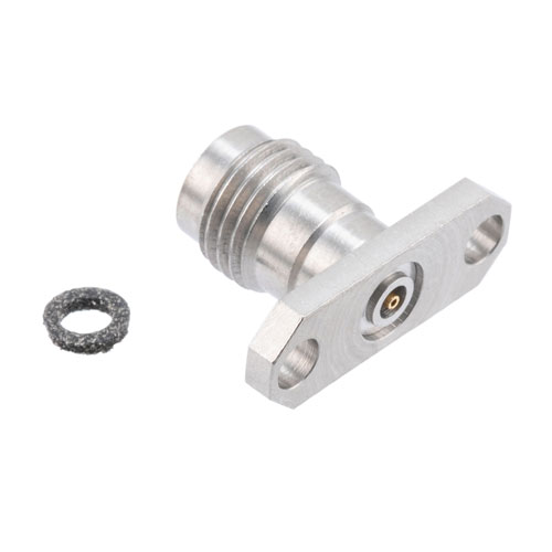 2.4mm Female Connector Field Replaceable Attachment 2 Hole Flange with EMI gasket, accepts 0.51mm (.020inch) pin FMCN1804