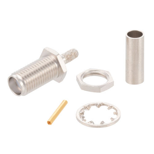 SMA Female Bulkhead Mount Connector Crimp/Solder Attachment for RG188-DS, RG316-DS, .235 inch D Hole FMCN1882