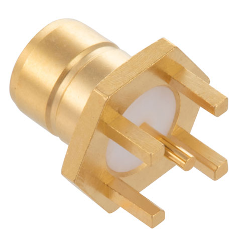 RF PCB Connector, 75 Ohm SMB Jack Connector Solder Attachment Thru Hole PCB, .200 inch x .067 inch Hole Spacing FMCN4110
