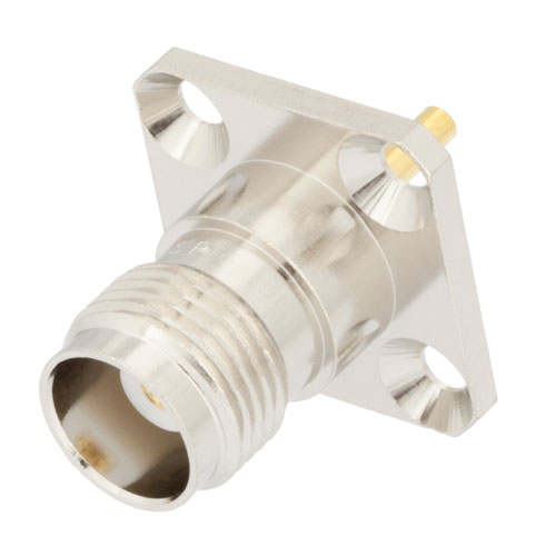 TNC Female Connector Solder Cup Terminal Solder Attachment 4 Hole Flange , .500 inch Hole Spacing FMCN4368