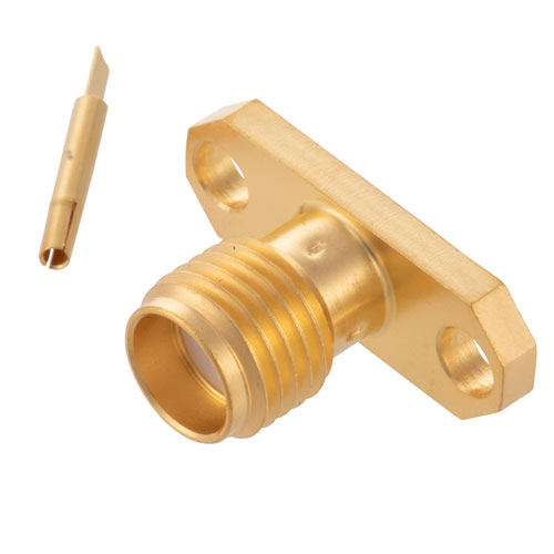 SMA Female Connector Tab Terminal Solder Attachment 2 Hole Flange , .481 inch Hole Spacing FMCN4377