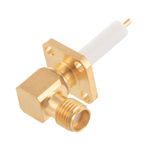RA SMA Female Connector Pin Terminal Solder Attachment 4 Hole Flange , .340 inch Hole Spacing FMCN4383