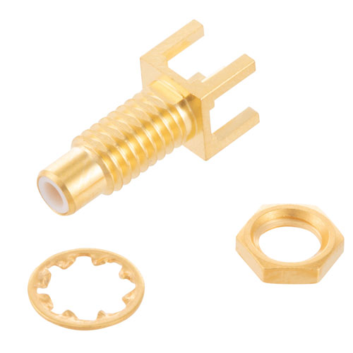 RF PCB Connector, SMC Jack Bulkhead Mount Connector Solder Attachment Thru Hole PCB, .177 inch D Hole FMCN44124