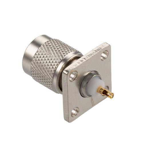 RP TNC Male Connector Solder Cup Terminal Solder Attachment 4 Hole Flange , .531 inch Hole Spacing FMCN4415