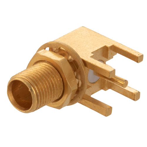RF PCB Connector, RP MCX Jack Right Angle Bulkhead Connector Solder Attachment Thru Hole PCB, .177 inch D Hole FMCN44216